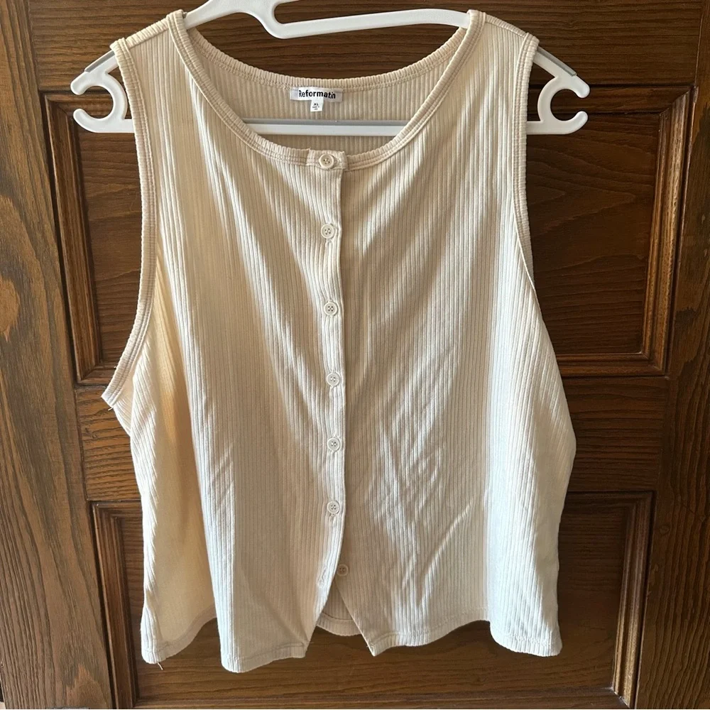 Reformation Cream Ribbed Button Front Tank - Picture 2 of 4